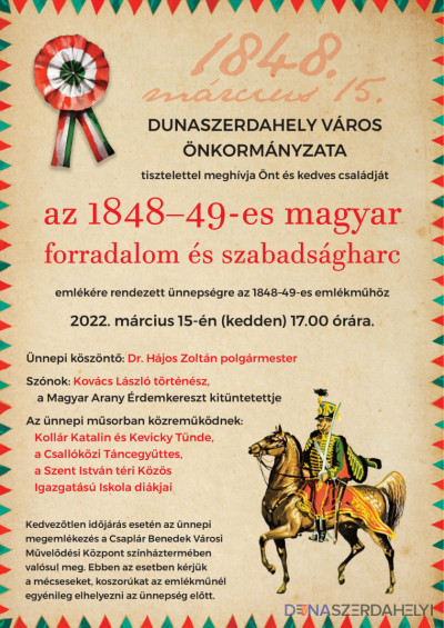 Március 15-én az 1848/49-es forradalomra és szabadságharcra emlékezik Dunaszerdahely